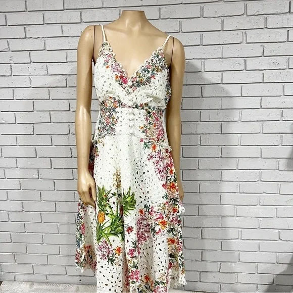 Farm‎ Rio Women’s Delicate Forest Scarves Eyelet Midi Dress